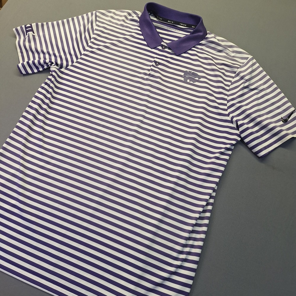 Nike Golf Kansas State Wildcats Dri-FIT Polo Shirt Mens Large Purple Striped